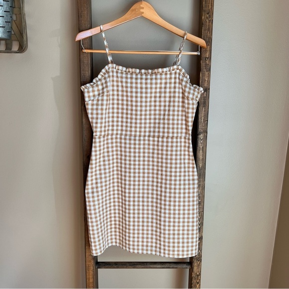 Cotton Candy Dresses & Skirts - Cotton Candy LA Tan & White Gingham Spaghetti Strap Dress